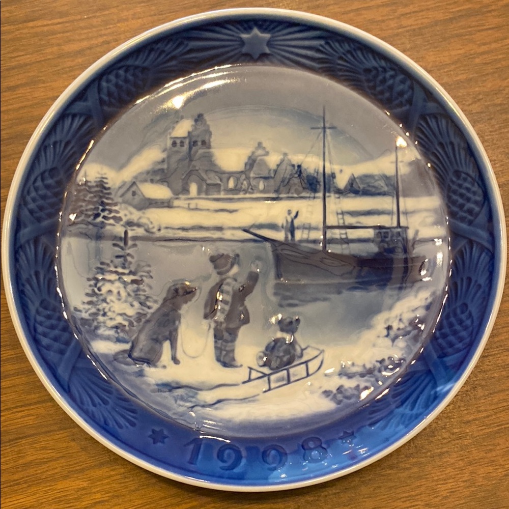Blue Decorative Plate with Winter Scene 1998